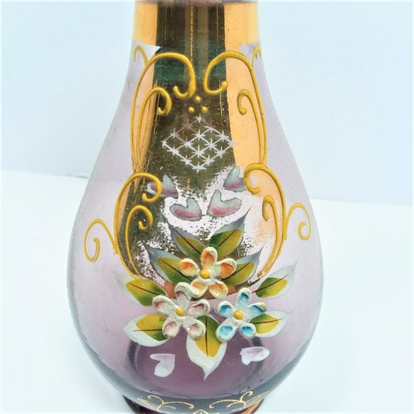 VTG Norleans Purple Vase Floral Hand Painted Enameled Flowers Gold Trim Japan - Picture 2 of 6